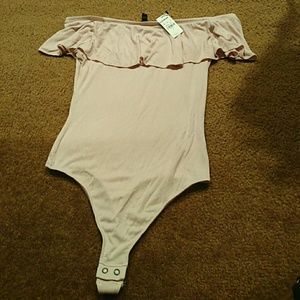 Express off the shoulder baby pink thong bodysuit